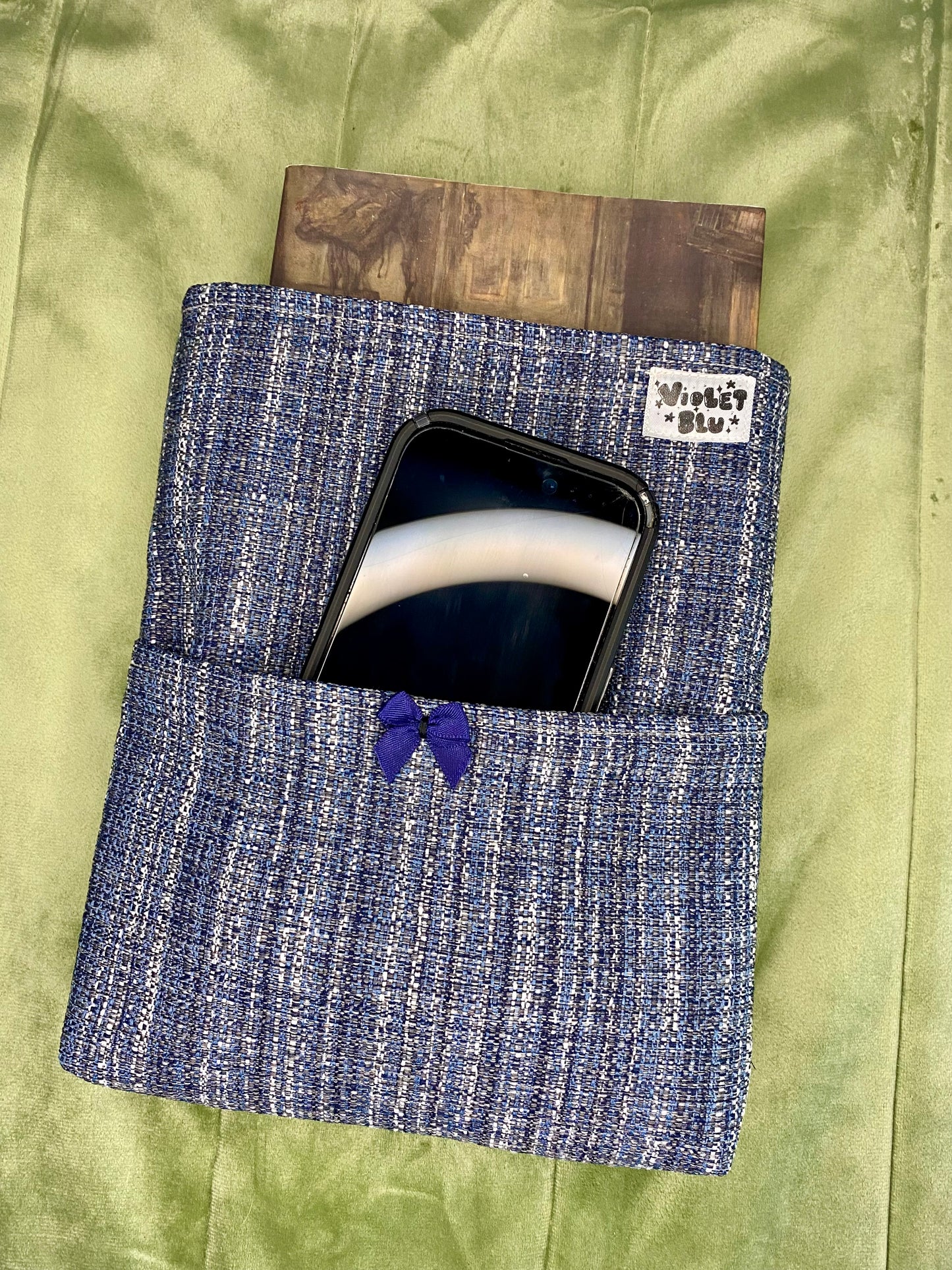 Blue Tweed Fabric Book Sleeve | Bible, Book, or Planner Cover | Violetblu Paper Co.