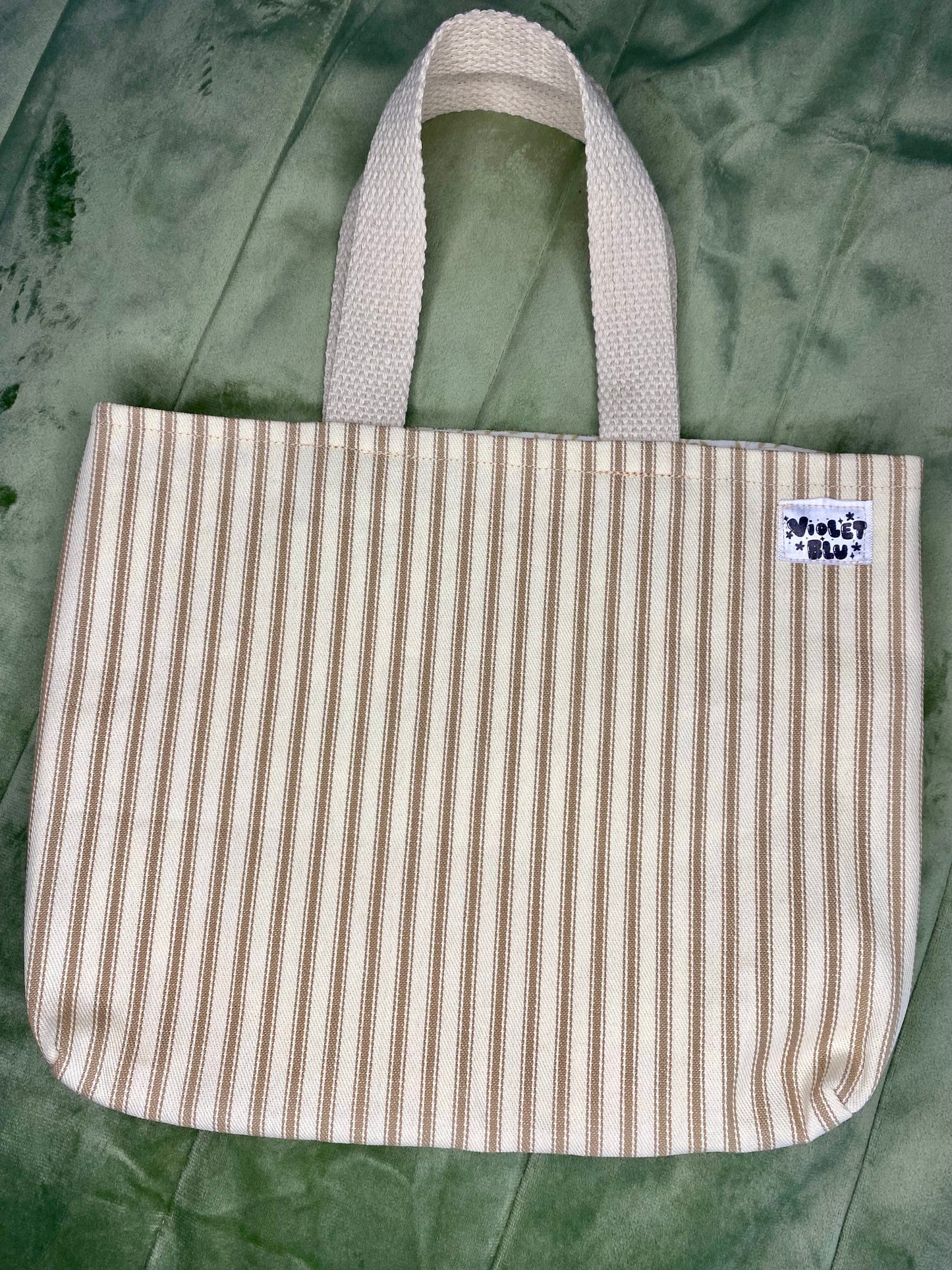 Cream Stripes Mini Tote Bag | Bible, Book & iPad Carry Bag | Handmade by Violetblu Design Co.
