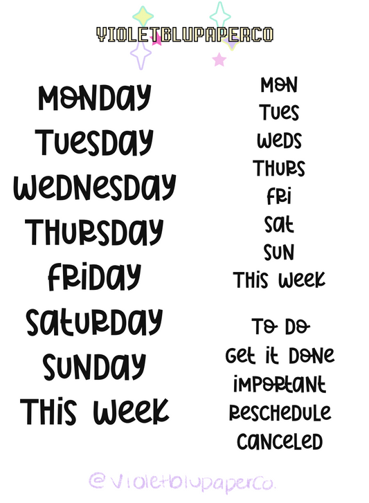 Days of the week stickers