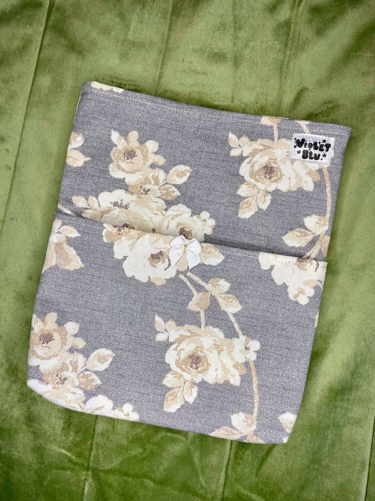 Grey Floral Fabric Book Sleeve | Bible, Book, or Planner Cover | Violetblu Paper Co.