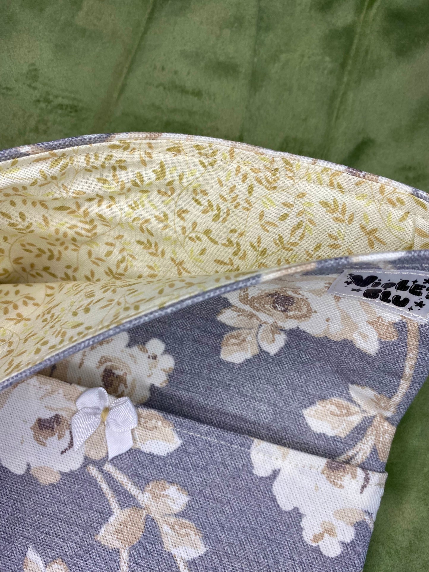 Grey Floral Fabric Book Sleeve | Bible, Book, or Planner Cover | Violetblu Paper Co.