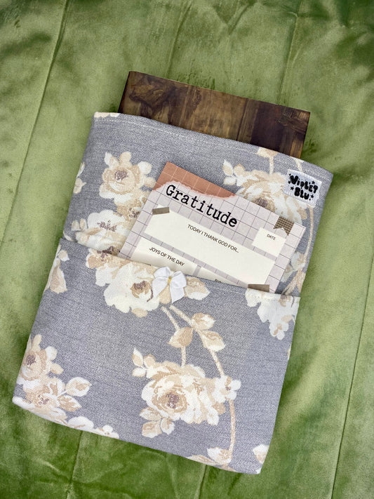 Grey Floral Fabric Book Sleeve | Bible, Book, or Planner Cover | Violetblu Paper Co.