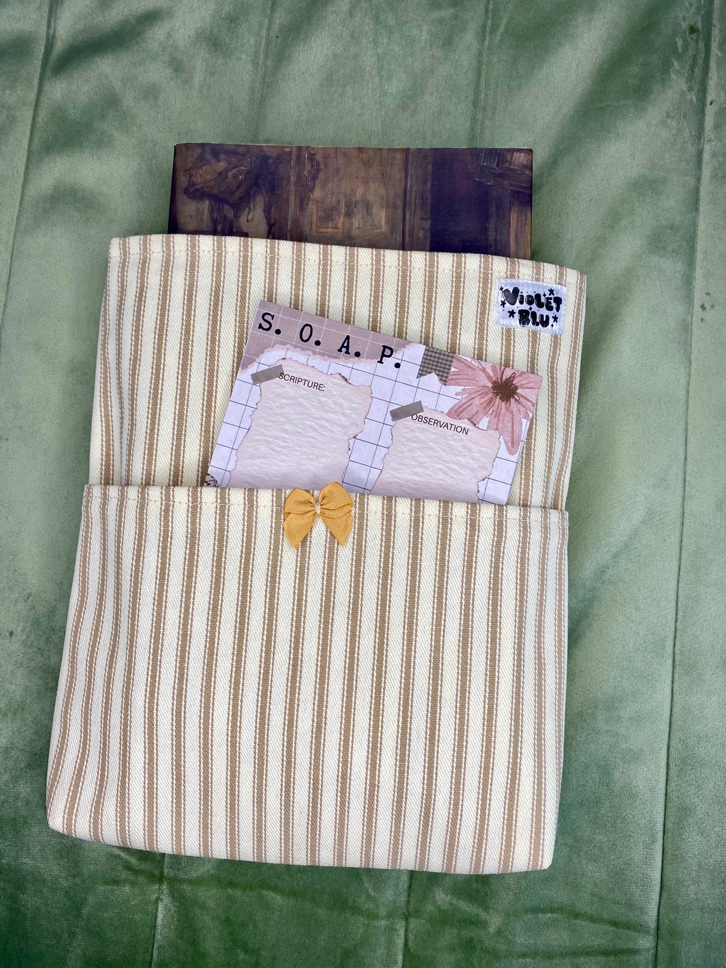 Cream Stripes Fabric Book Sleeve | Bible, Book, or Planner Cover | Violetblu Paper Co.