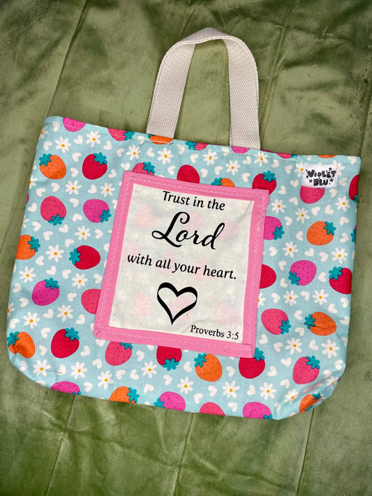 Strawberry Mini Tote Bag | Bible, Book & iPad Carry Bag | Handmade by Violetblu Design Co.