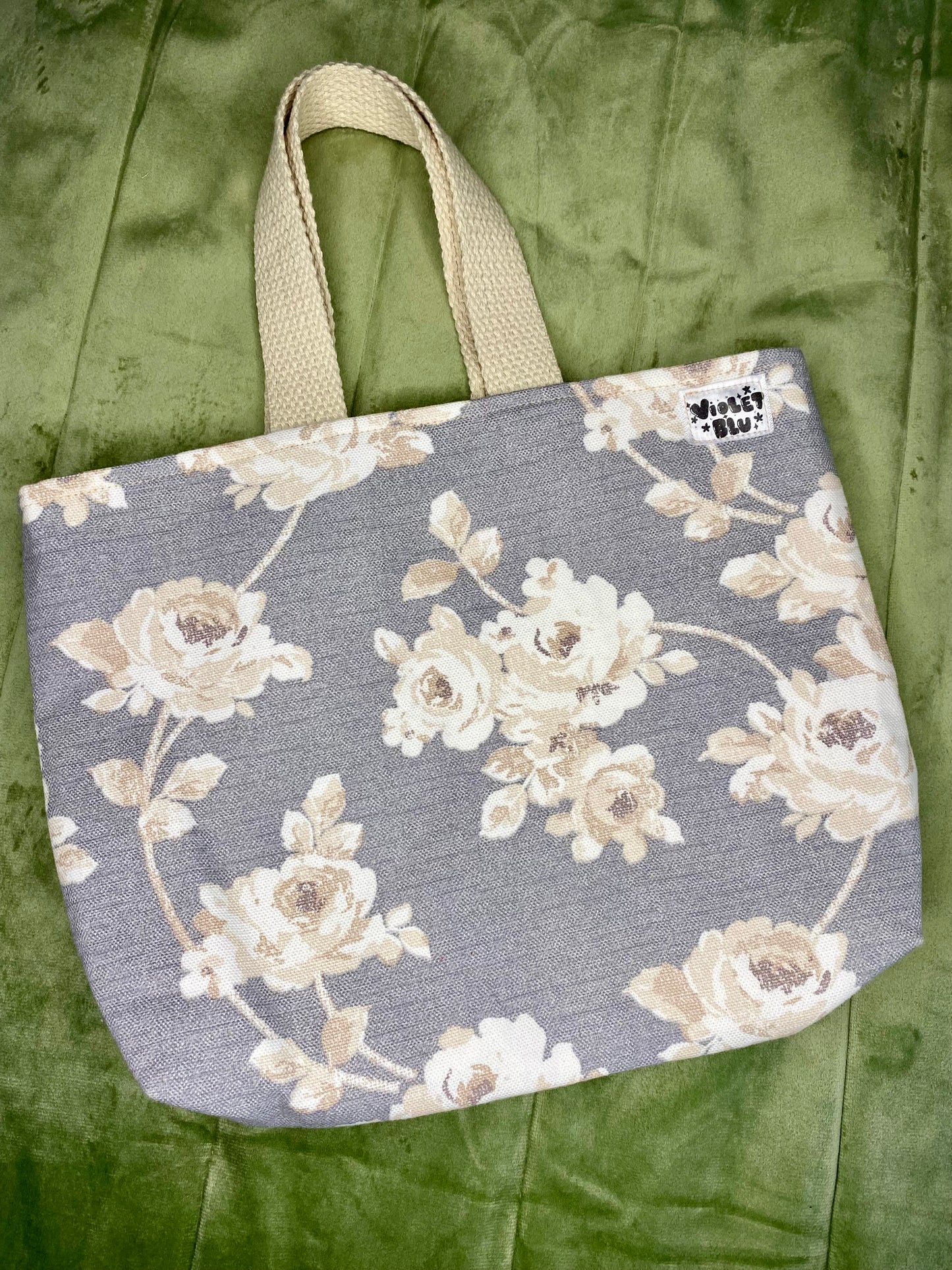 Grey Floral Mini Tote Bag | Bible, Book & iPad Carry Bag | Handmade by Violetblu Design Co.