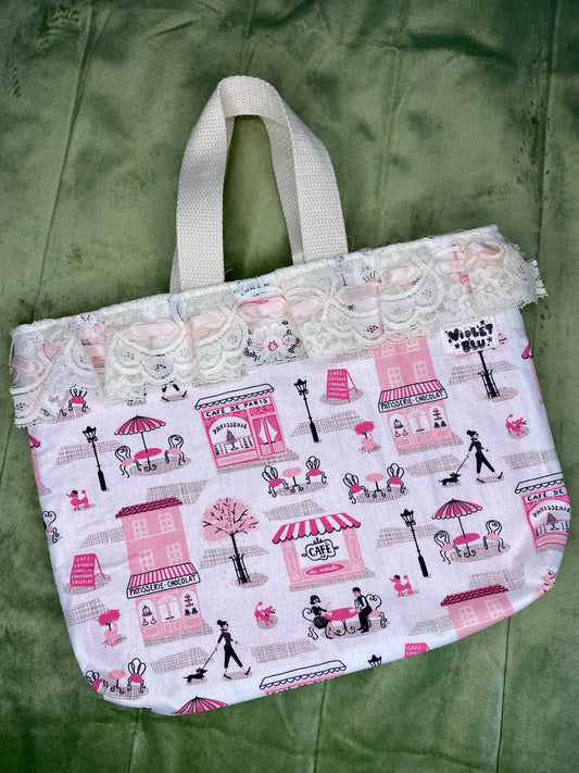 Pink Paris Mini Tote Bag | Bible, Book & iPad Carry Bag | Handmade by Violetblu Design Co.