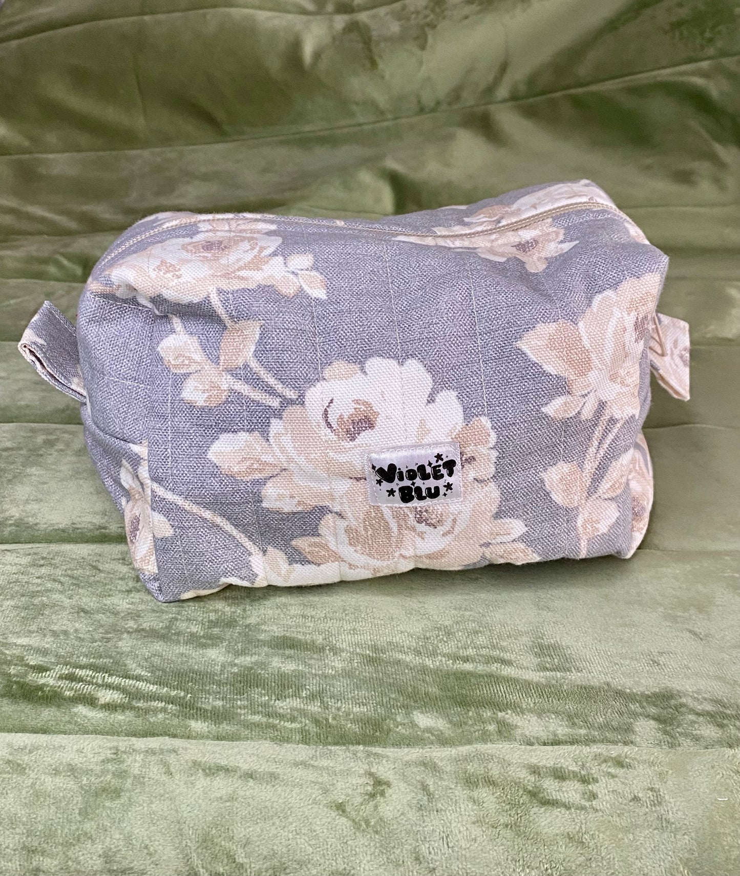 Grey Florals Boxy Zipper Pouch – Handmade | Violetblu Design Co.