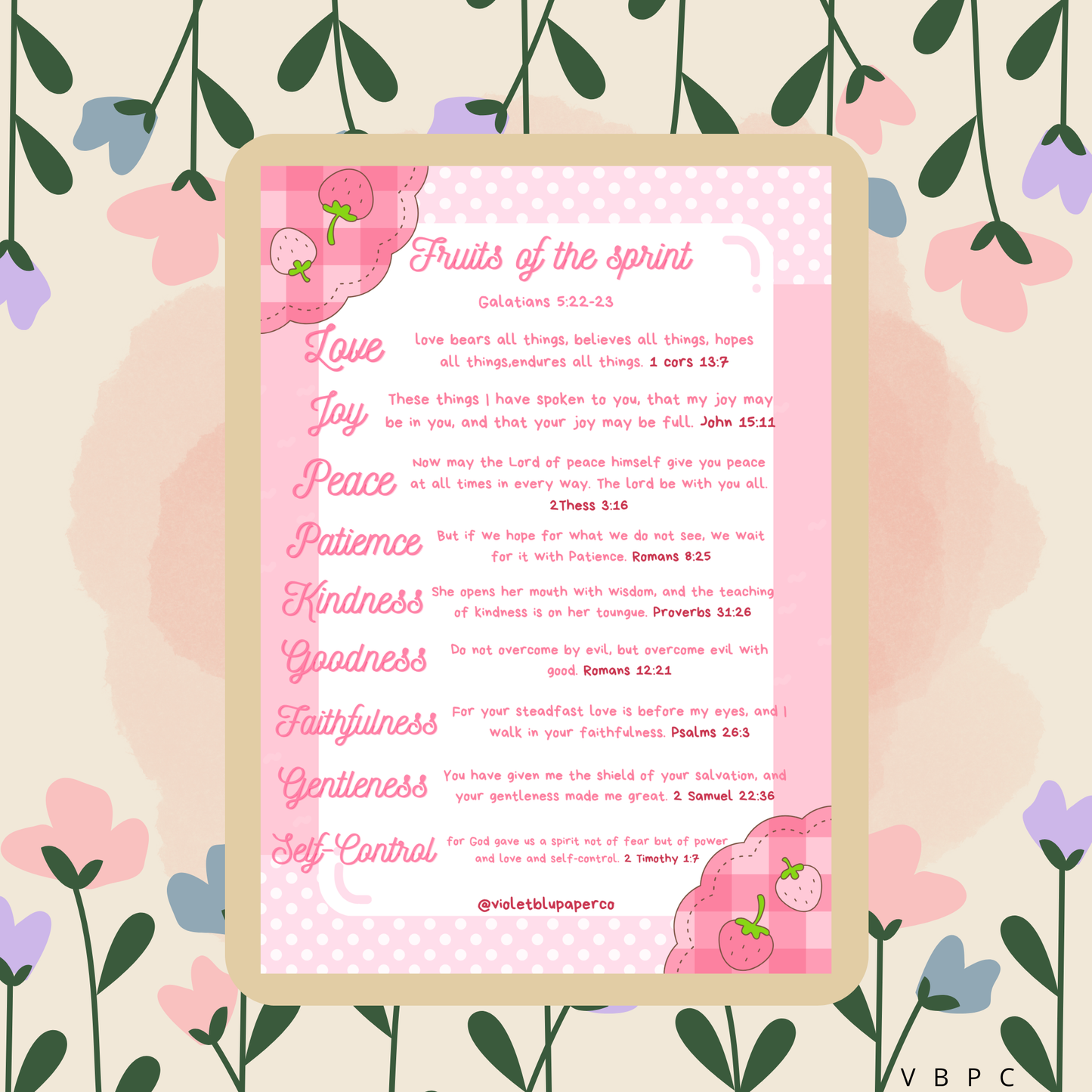 Fruit of the Spirit Scripture Prints | Christian Wall Art | Digital Download | Violetblu Paper Co.