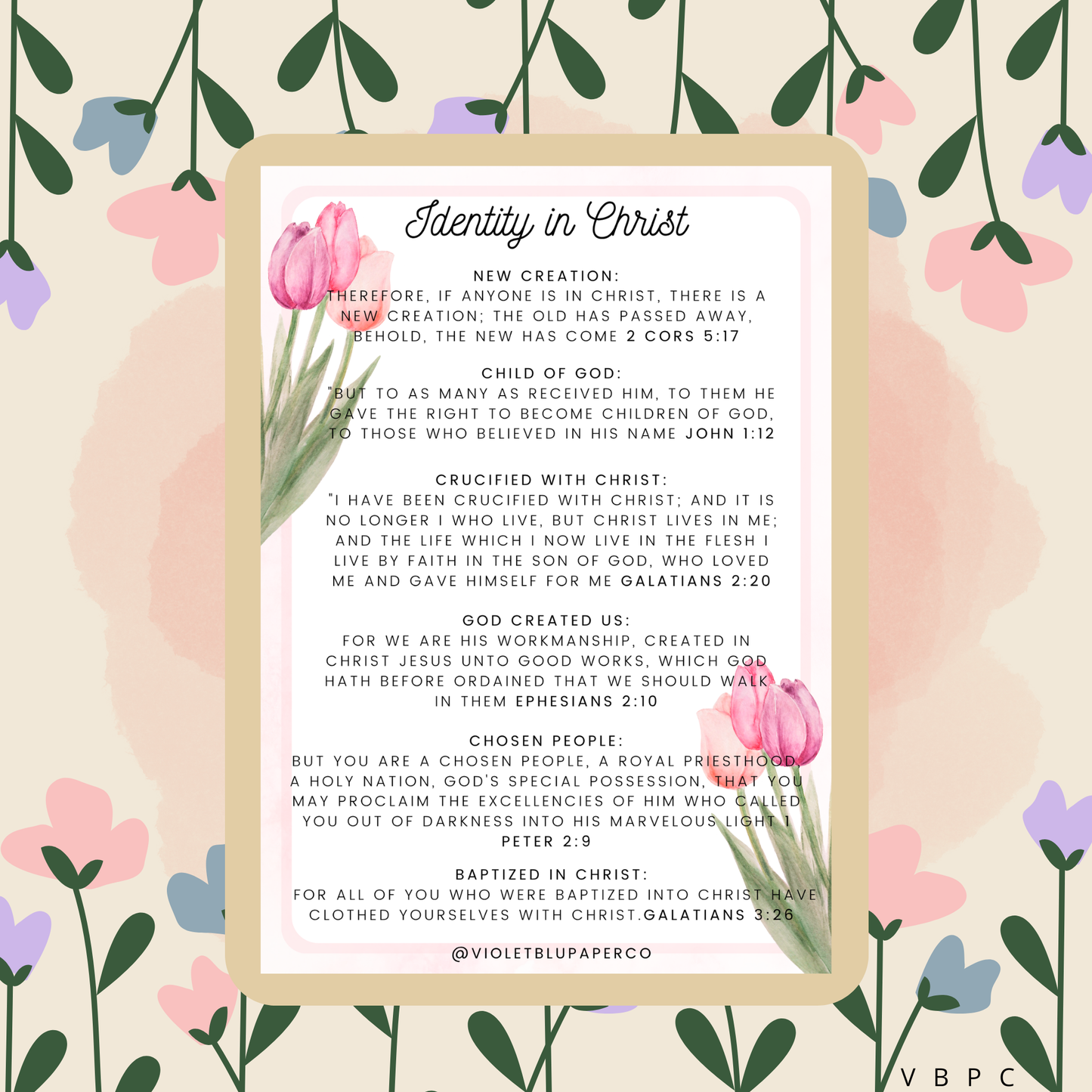 Identity in Christ Scripture Prints | Christian Wall Art | Digital Download | Violetblu Paper Co.