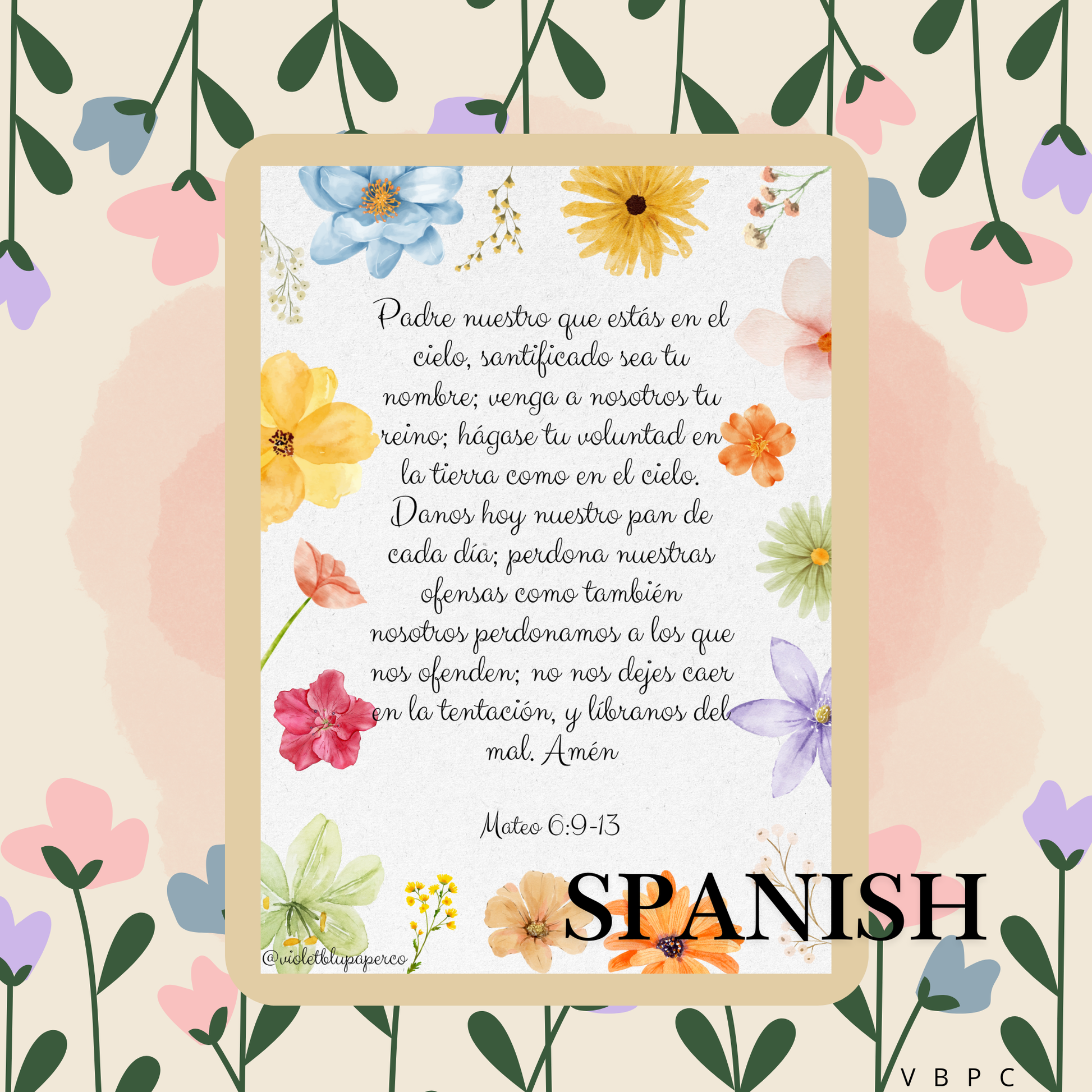 Floral design with Spanish text on a decorative background